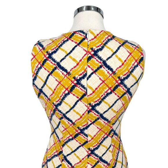 J.McLaughlin Plaid Shift Dress Sleeveless Yellow Cream Multi-Color Size Small - Picture 5 of 10